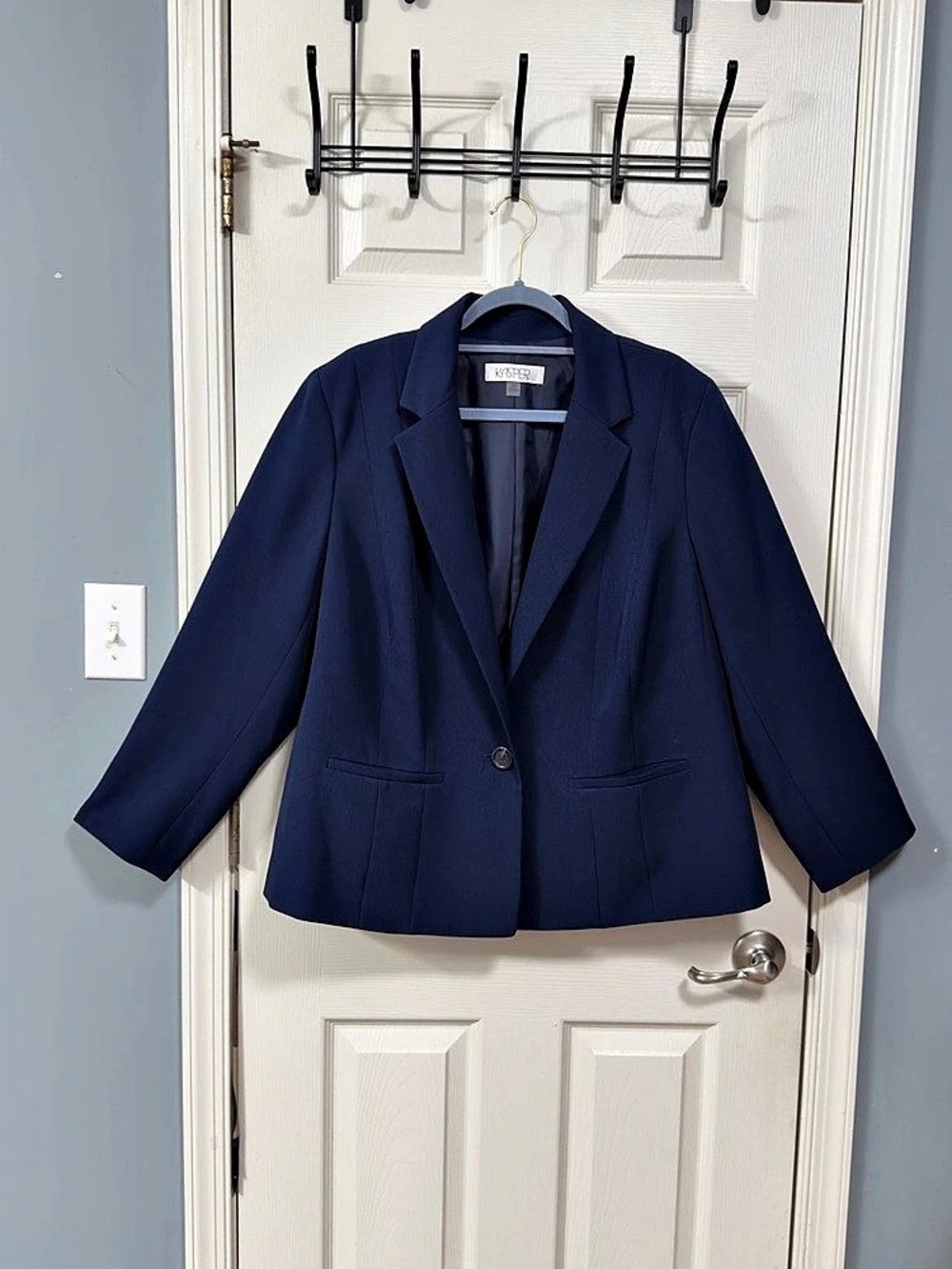 Kasper Plus Size Navy Blue Blazer Suit Jacket Size 16W Single Button Lined Offic